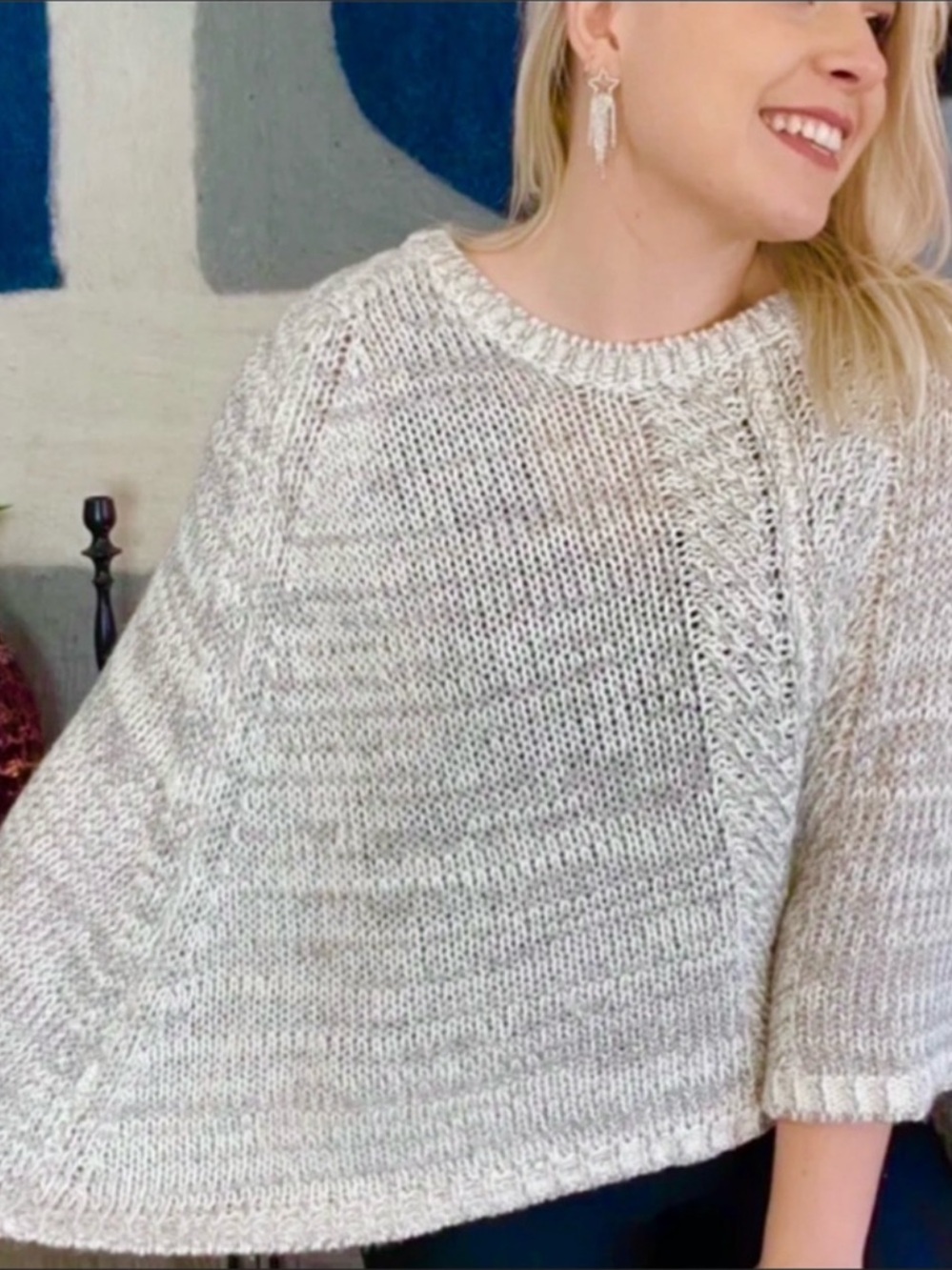 White House Black Market Metallic Thread Sweater Poncho